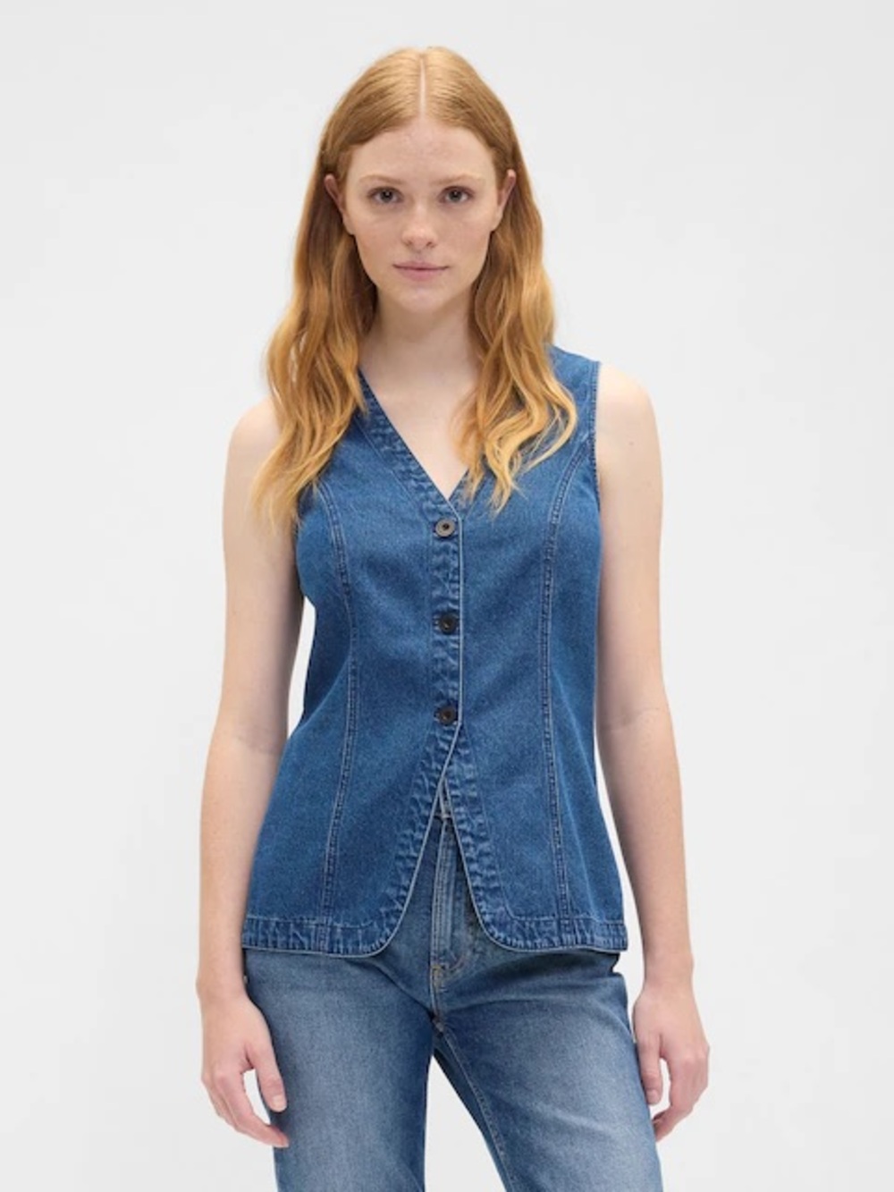 GAP Dark Blue Denim Button-Front V-Neck Tank